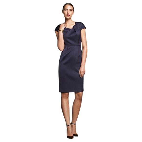 The Fold Finsbury Purple Satin Asymmetric Neck Evening Cocktail Sheath Dress - Picture 1 of 10